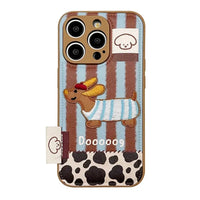 Lovely Embroidered Puppy Dog Leather Drum Bag Case for iPhone 16 Series