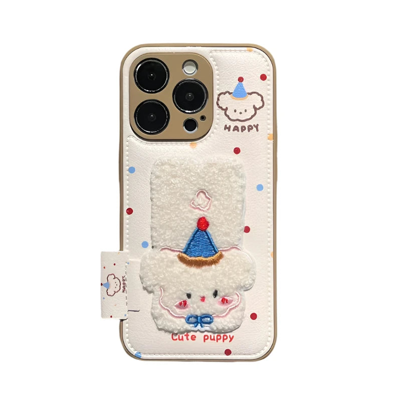 Cartoon Cute Towel Embroidered Dog Phone Case for iPhone 16 Series