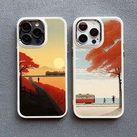 Autumn Sunset Scenery Silicone Phone Case for iPhone 15 Series