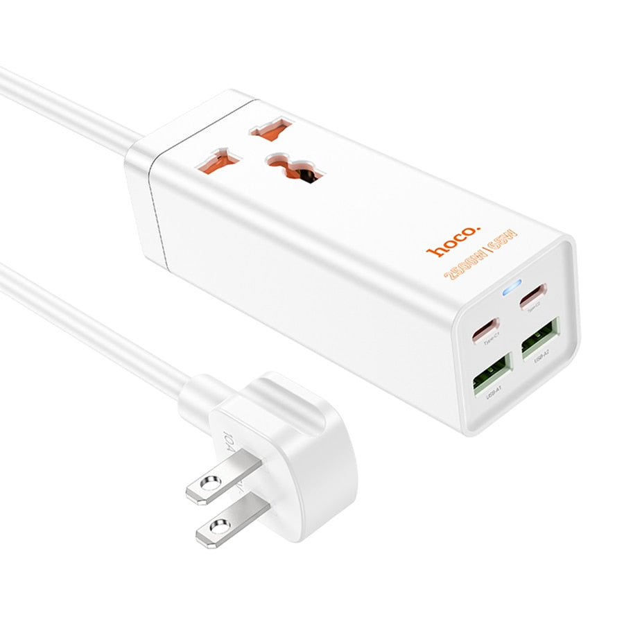 HOCO 65W GaN USB Desktop Laptop Charger with PD Fast Charging (2C2A) and 1 Socket Adapter