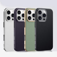 Luxury Ultra-Thin Genuine Leather Case with Electroplated Frame for iPhone 16 Series – Sleek & Protective