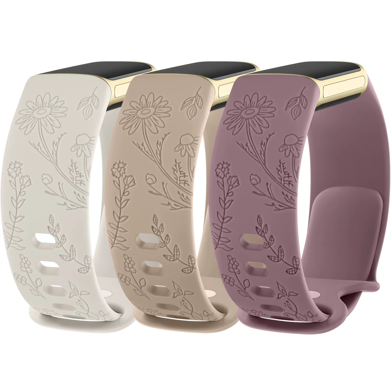 Silicone Flower Engraved Band for Fitbit Charge 6