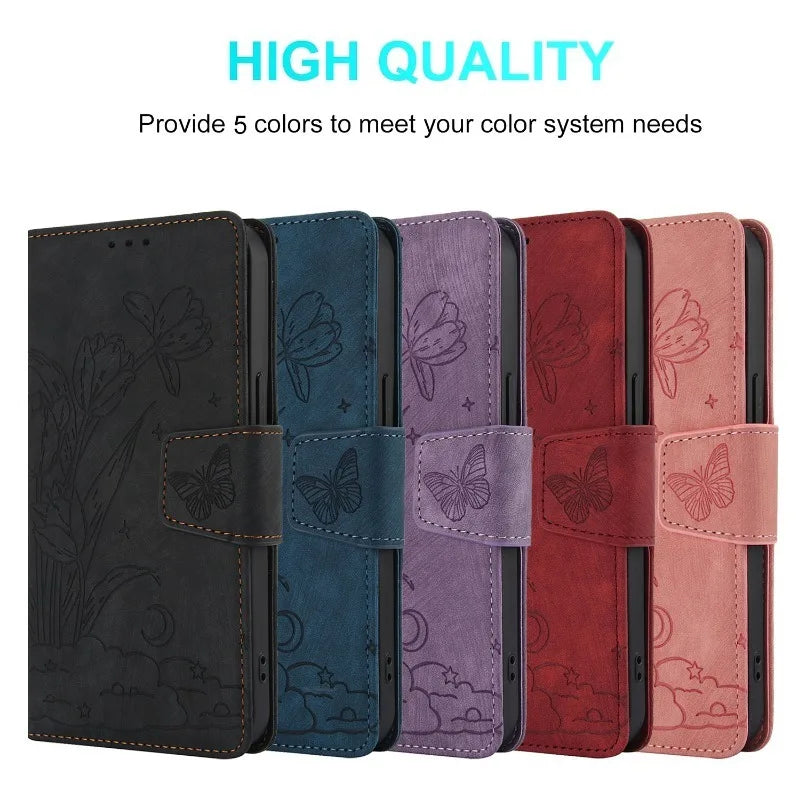 Flower Wrist Strap Wallet Phone Case with Card Holder for iPhone 15 Series