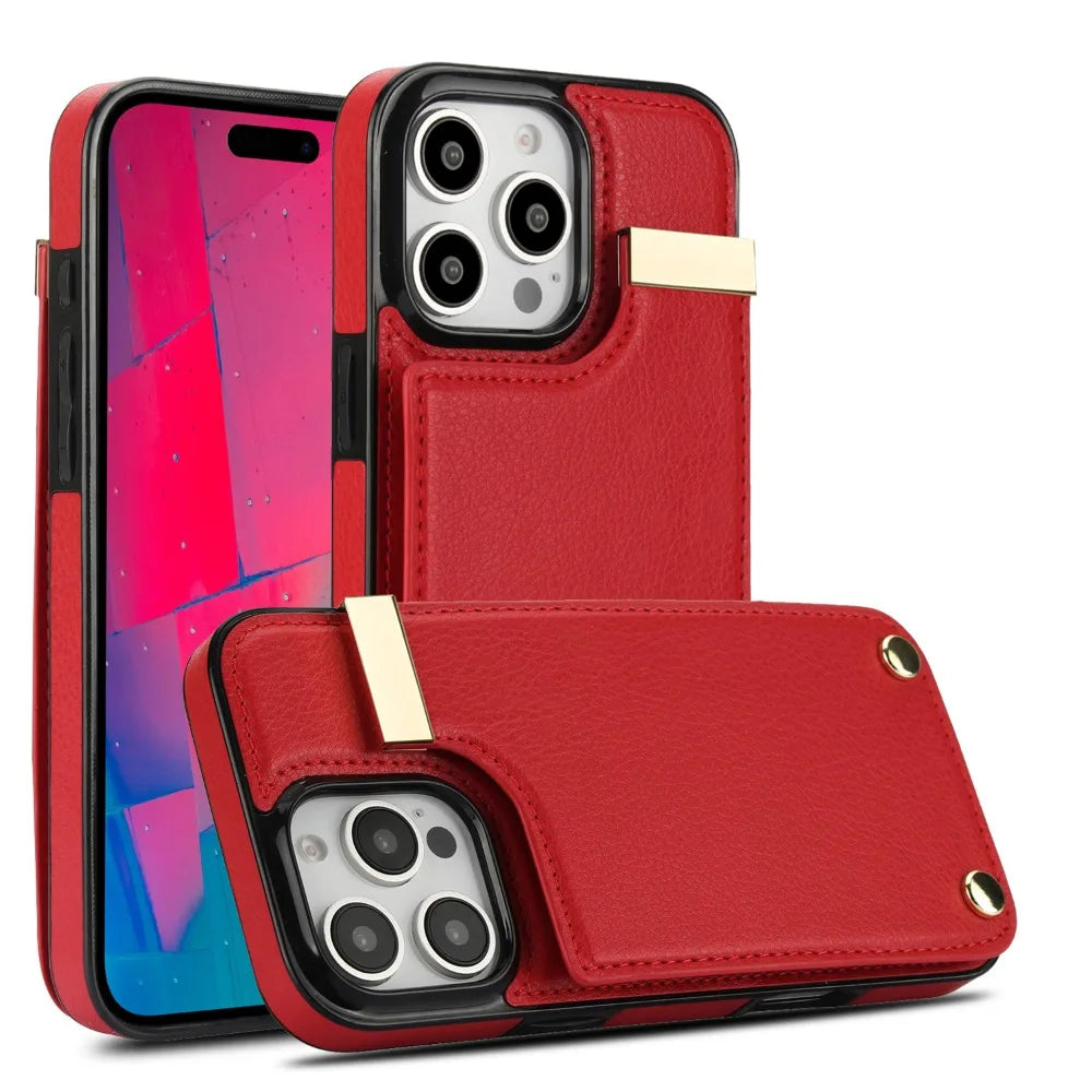 Premium Shockproof Leather Phone Case with Card Holder for iPhone 16 Series