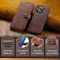 Detachable Magnetic Leather Wallet Case with Card Holder for iPhone 15 Series