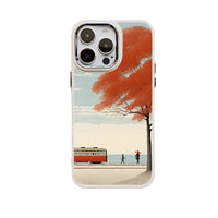 Autumn Sunset Scenery Silicone Phone Case for iPhone 15 Series