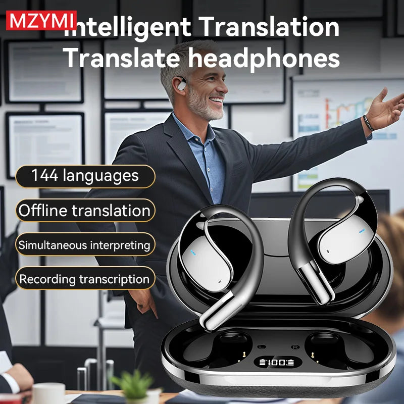 Mzymi Q39 AI Translation Earphones with Secure Ear Hooks