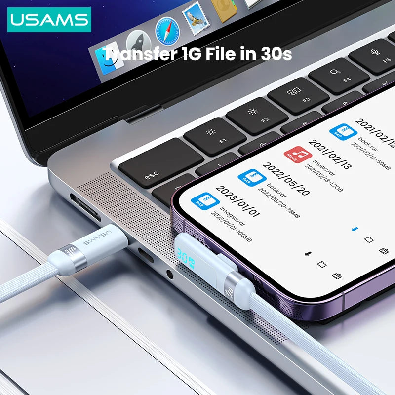 USAMS 90-Degree Elbowed USB Type C to Lightning Cable