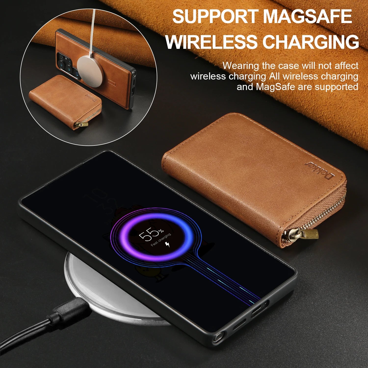 Magnetic Detachable Wallet Case for Samsung Galaxy S25 Series with Zipper and Card Slot