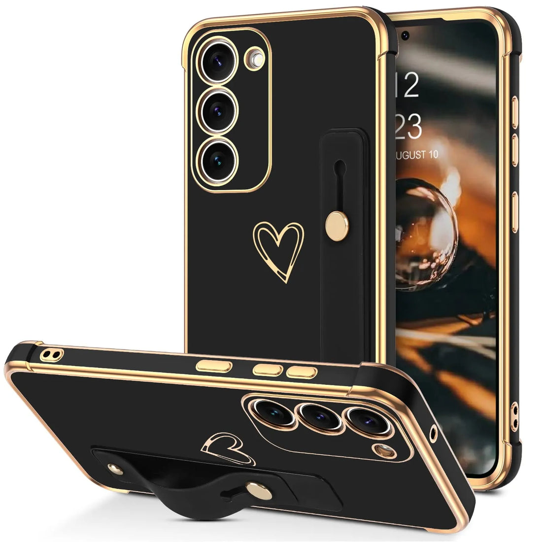 Plating Love Heart Slim Bumper Case with Wristband for Samsung Galaxy Ss23 Series