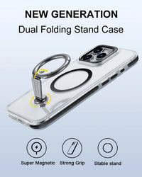 Shockproof Clear MagSafe Case with 360° Ring Stand for iPhone 15 Pro & iPhone 15 Pro Max