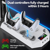 Bracket with Cooling and Dual Controller Charging Station for PlayStation 5 and PlayStation 5 Slim
