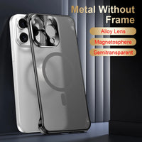 Magnetic Metal Rimless Phone Case for iPhone 15 Series – Sleek Protection