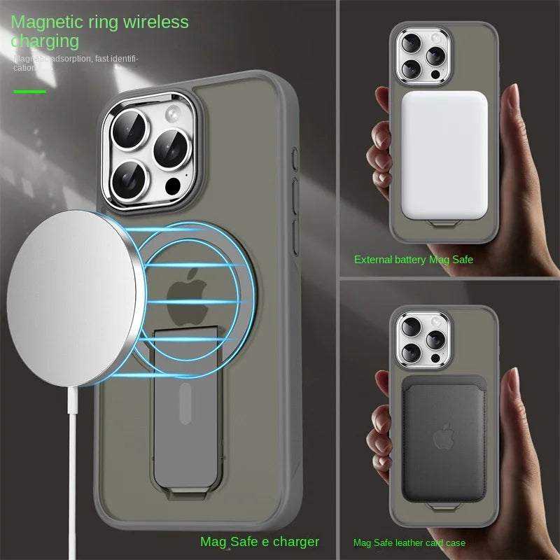 Luxury Magnetic Frosted Plastic Kickstand Case for iPhone 15 Series