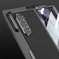 Luxury Leather Plating Case with Outer Screen Glass for Samsung Galaxy Z Fold 6