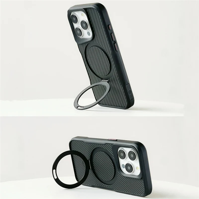 Rotating Magnetic Ring Carbon Fiber MagSafe Case for iPhone 15 Series