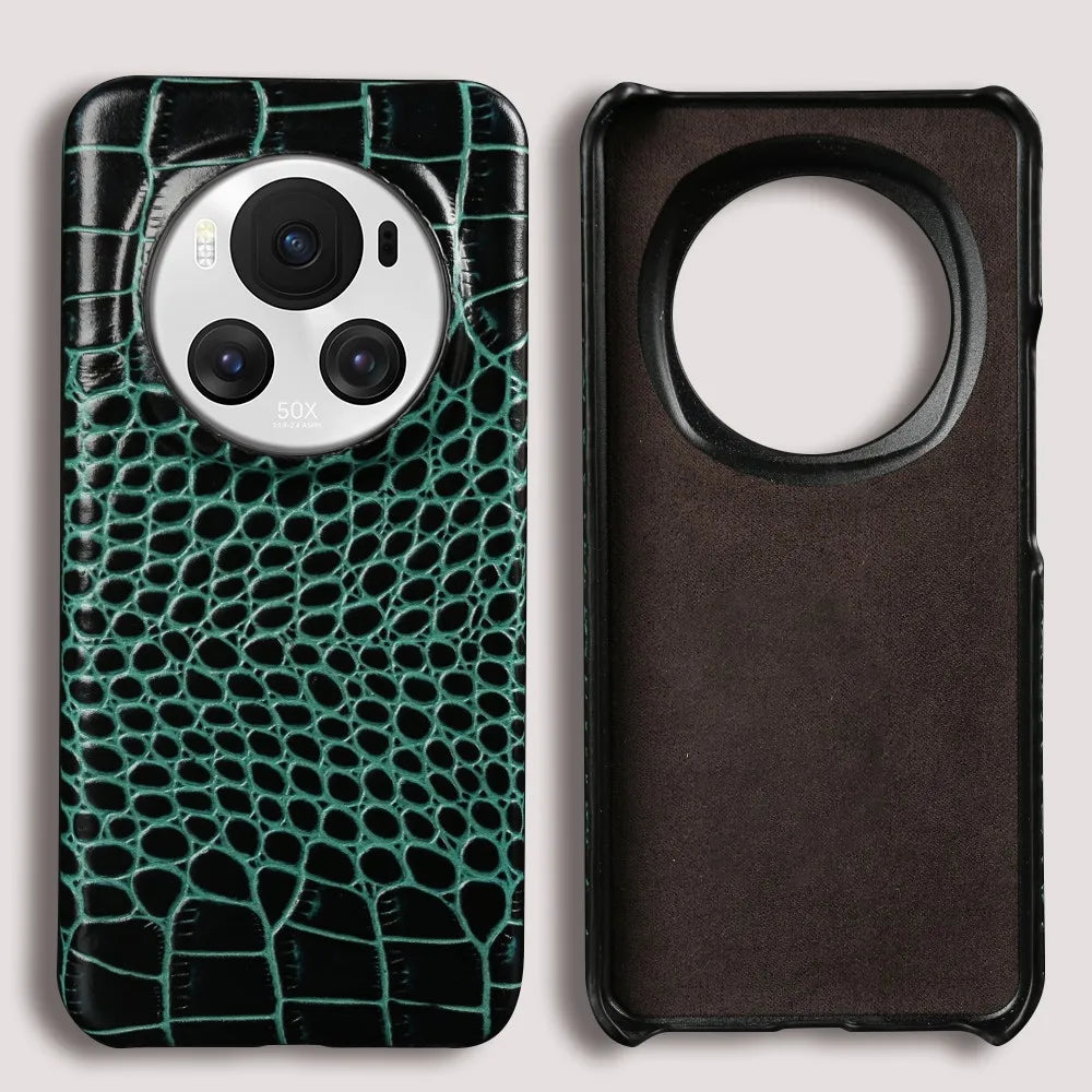 Genuine Leather Cowhide Fundal Back Shell Phone Case for Honor Magic 6 Pro