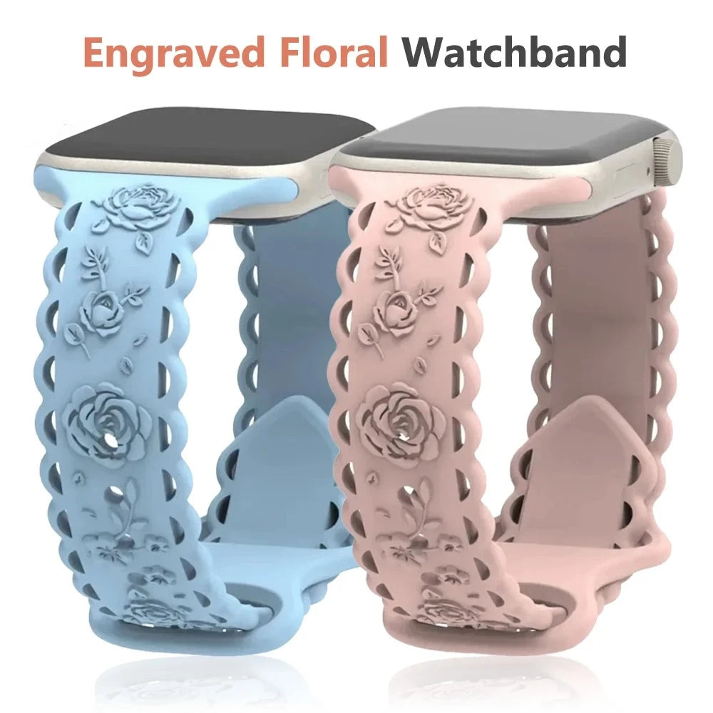 Silicone Floral Engraved Strap for Apple Watch