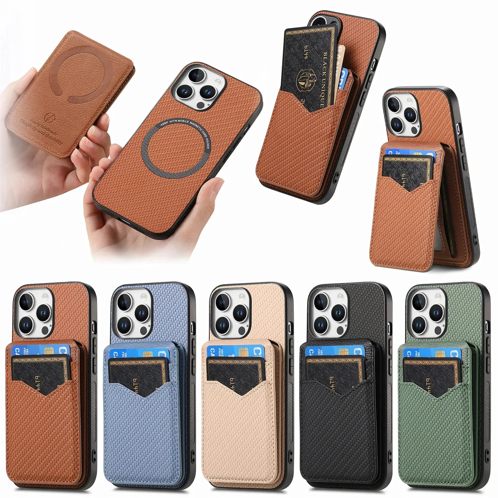 2-in-1 Detachable Carbon Fiber Wallet Case with Card Slots for iPhone 16 Series