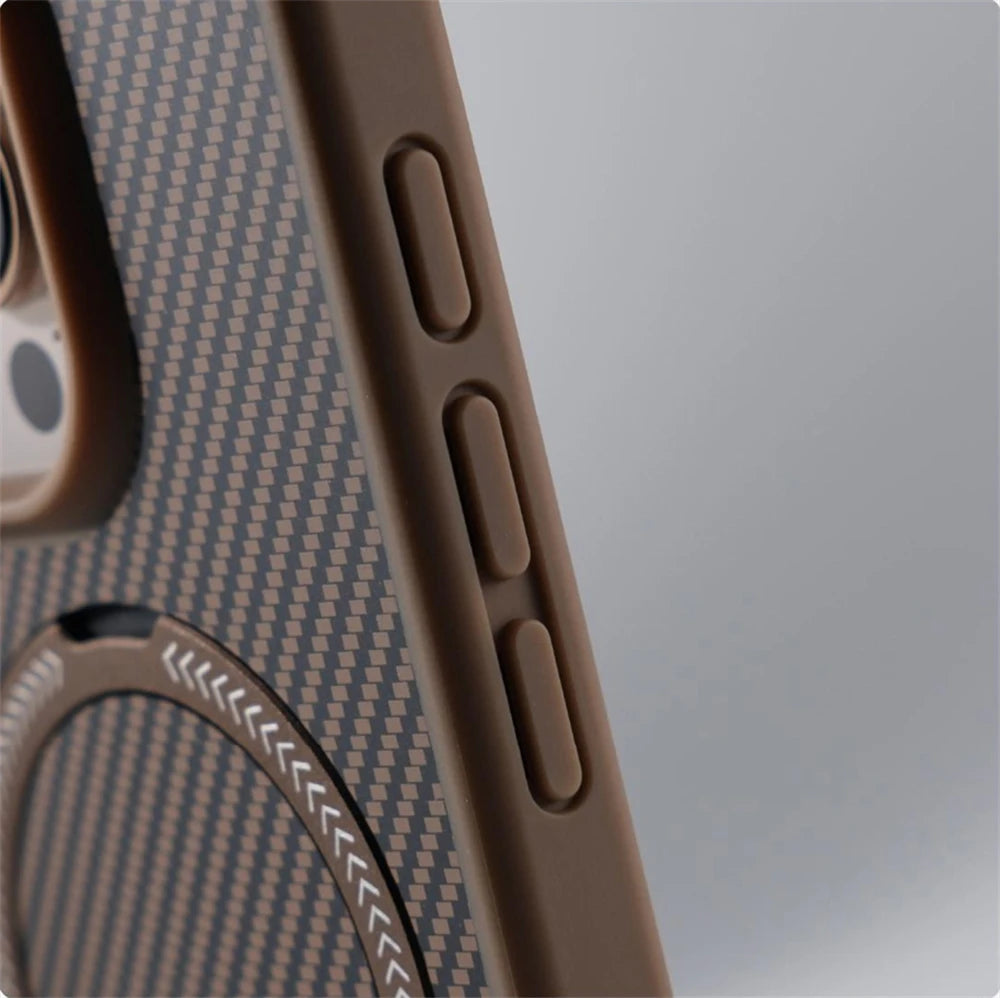 Carbon Fiber Pattern MagSafe Holder Case for iPhone 15 Series