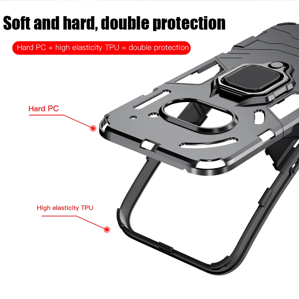 Shockproof Armor Case with Silicone+PC Material and Metal Ring Stand Holder for Nothing Phone 2a