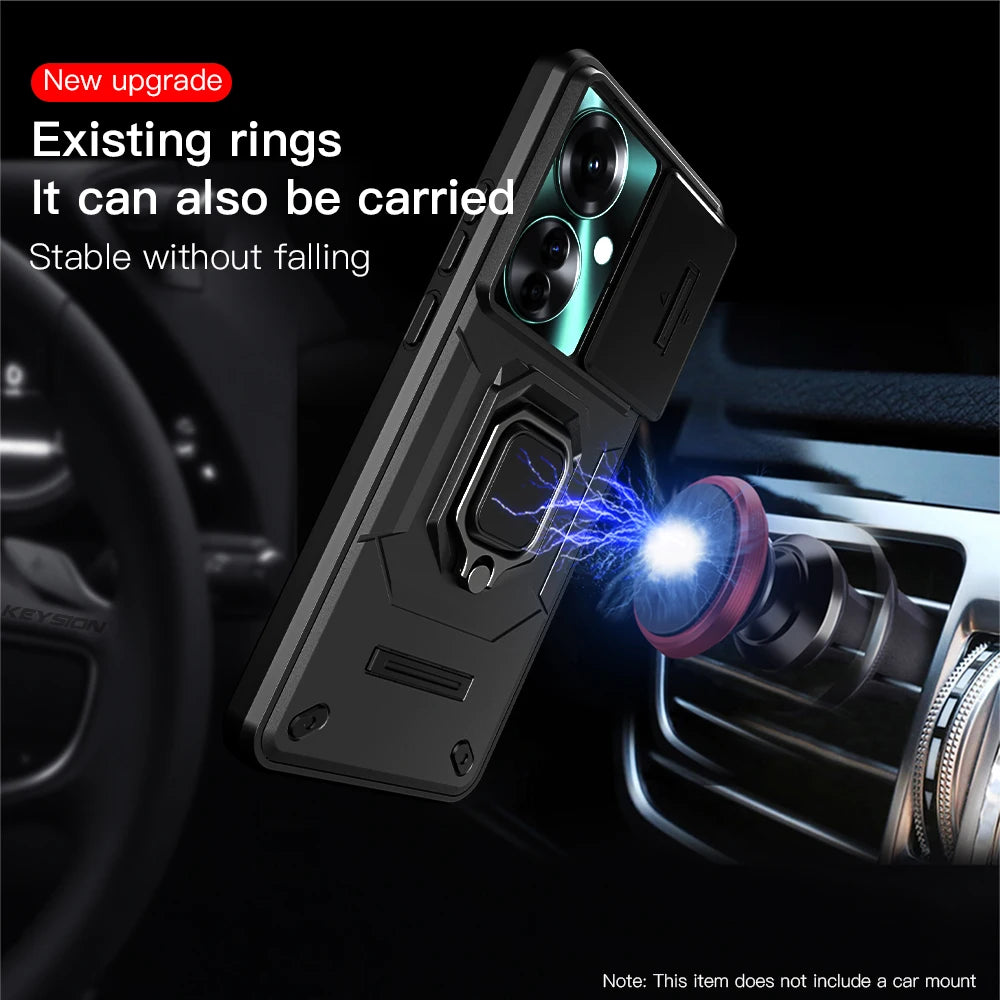 Shockproof Case with Slide Camera Lens Protection Ring Stand for OPPO Reno 11F 5G