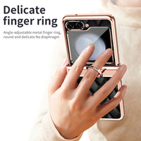 Shockproof Leather Case with Ring Holder and Hinge Protection for Samsung Galaxy Z Flip 5