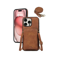 Flip Wallet PU Leather Phone Case with Crossbody Strap and Card Slot for iPhone 16 Series – Stylish & Functional