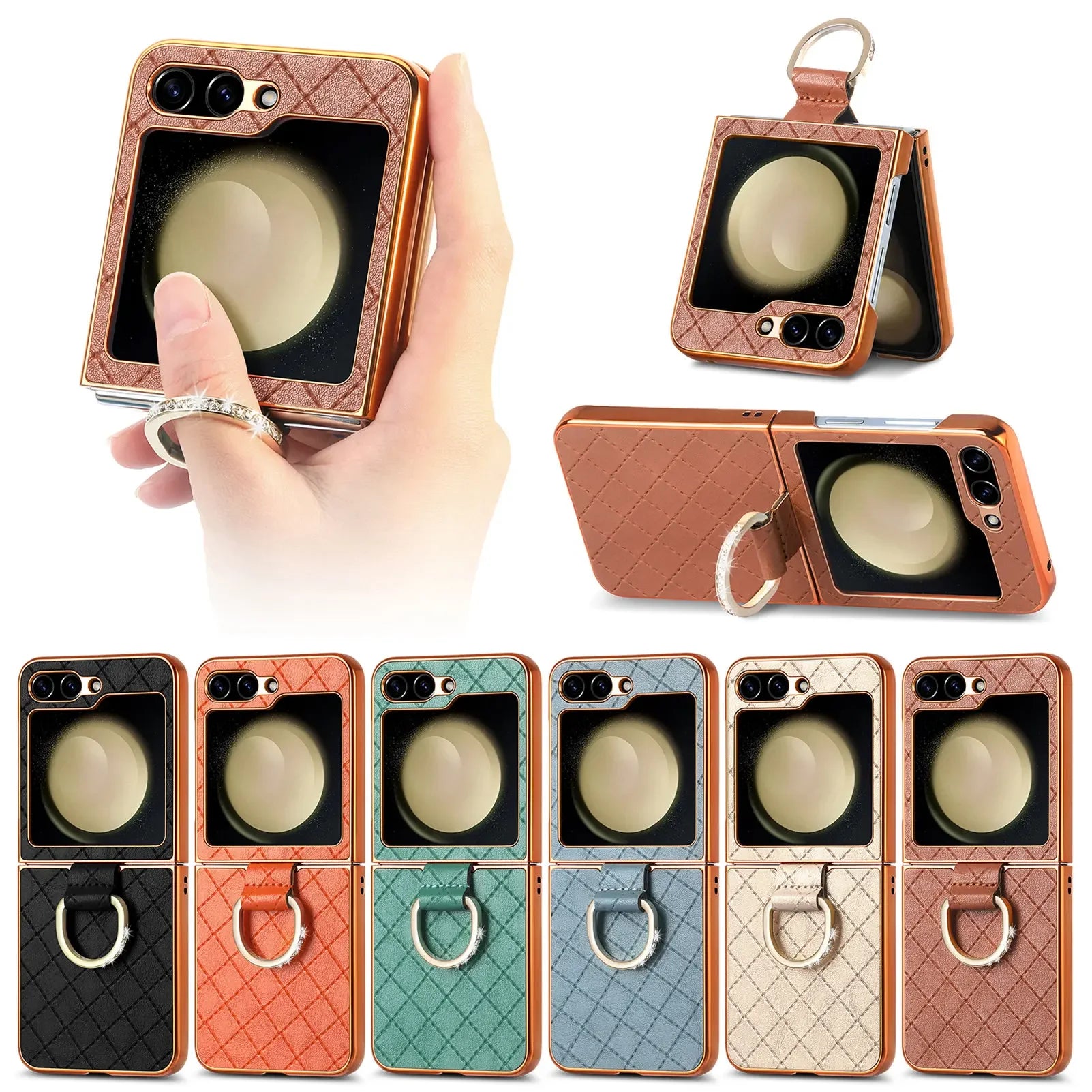 Luxury Ring Holder Kickstand Leather Case for Samsung Galaxy Z Flip 5