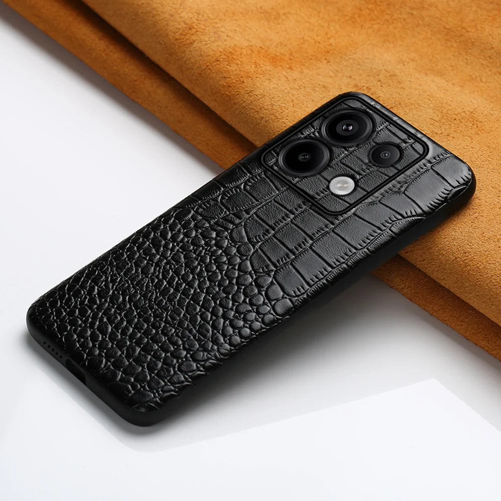 Shockproof Genuine Cowhide Leather Phone Case for Xiaomi Redmi Note 13 Series