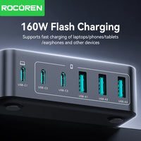 Rocoren 160W GaN USB-C Desktop Charger with 6 Ports