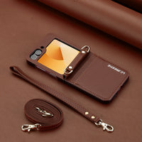 Crossbody Leather Case with Card Slots and Lanyard for Samsung Galaxy Z Flip 6