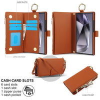 Crossbody Ring Holder Zipper Cards Slot Wallet Leather Case For Samsung Galaxy S24 Series