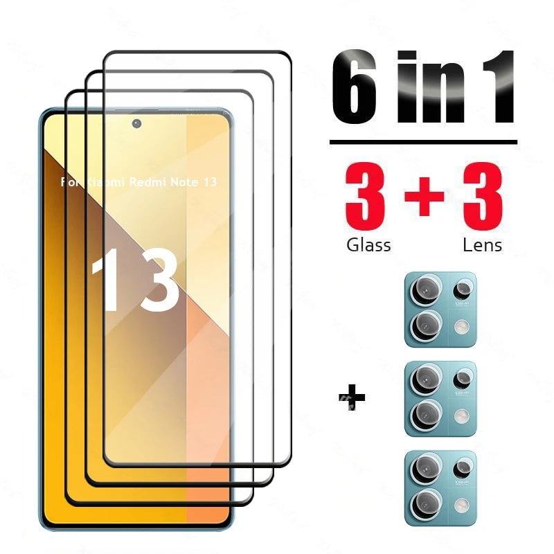 6-in-1 Tempered Glass Screen Protector and Camera Film Set for Xiaomi Redmi Note 13