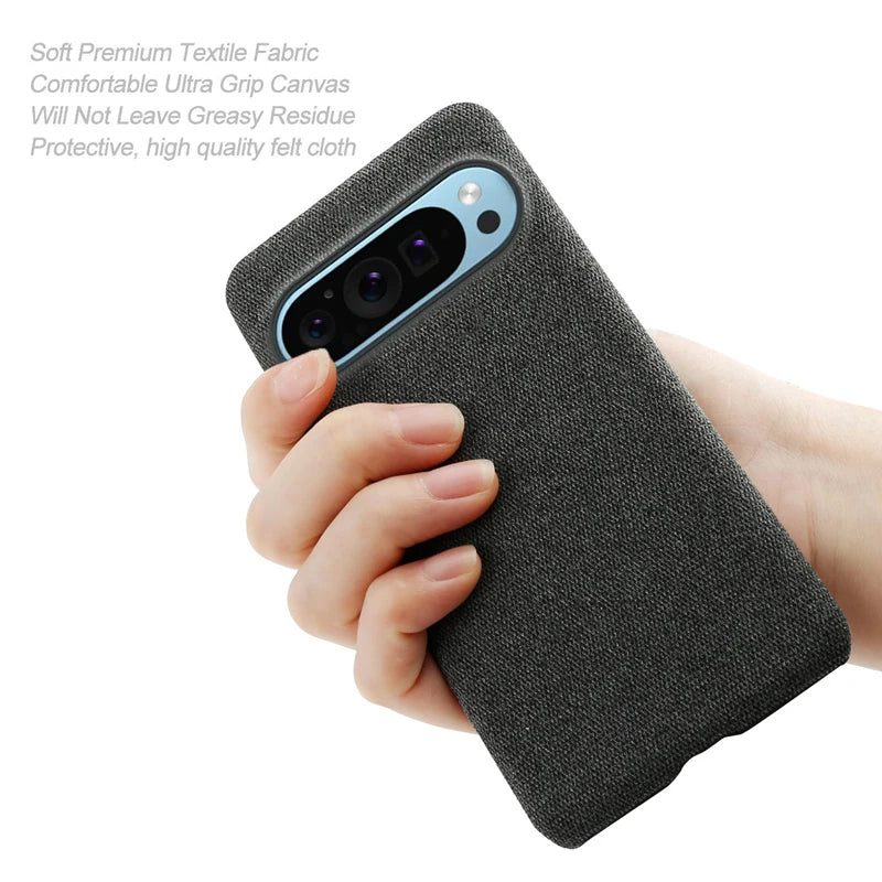 Ultra Thin Hard PC Anti-slip Case with Woven Textile Fabric Cloth Back for Google Pixel 8 Series