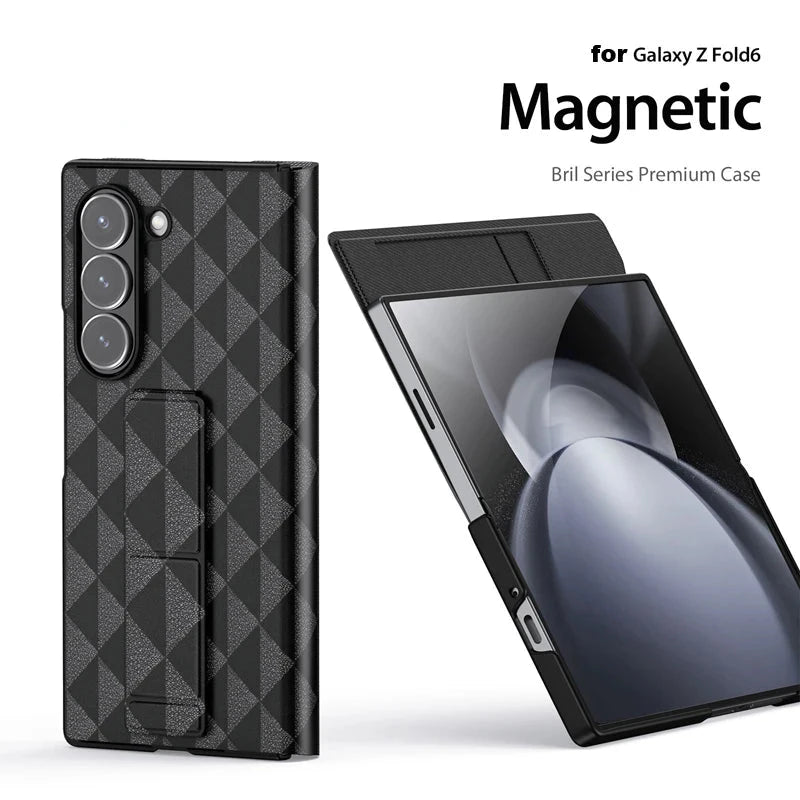 Magnetic Premium PU Leather Slim Folding Kickstand Case with Card Slot for Samsung Galaxy Z Fold 6 - Stylish & Functional