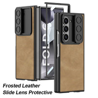 Frosted Leather Slide Lens Protective Case with Slim Glass Cover for Samsung Galaxy Z Fold 6