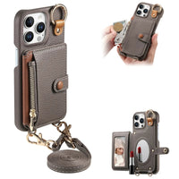 Zipper Wallet Leather Case with Crossbody Lanyard for iPhone 16 Series