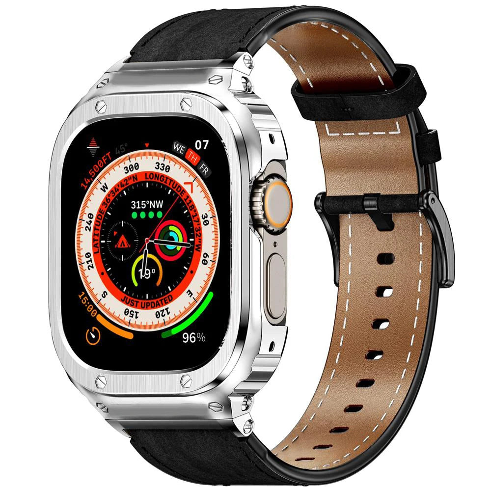 Luxury Metal Case and Leather Strap for Apple Watch