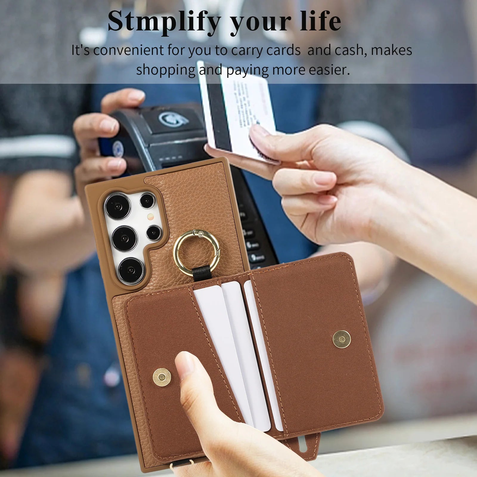 Lanyard Crossbody Leather Wallet Wristband Case with Card Bag for Samsung Galaxy S24 Series