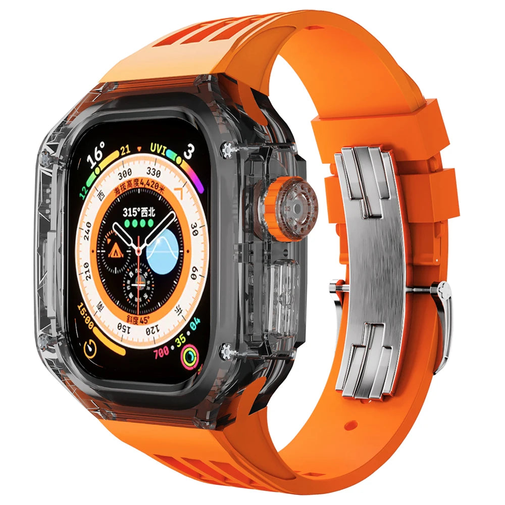 Transparent Luxury Case with Stainless Steel Buckle Band for Apple Watch