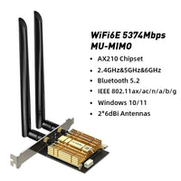 EDUP WiFi 6E Intel AX210 PCIe Adapter with Bluetooth 5.3, MU-MIMO, 2.4GHz/5GHz/6GHz, and Magnetic Antenna Base