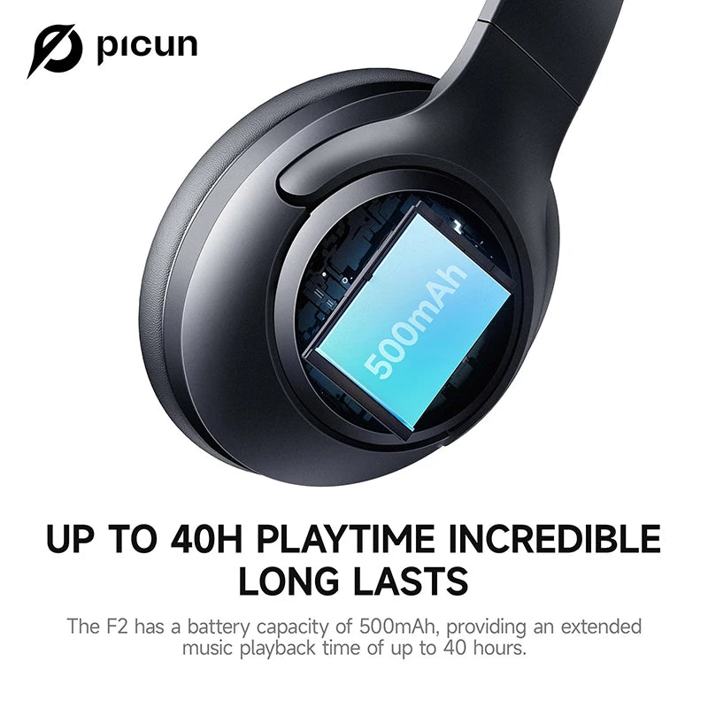 Picun F2 Bluetooth Headphones with ANC - Advanced Noise Cancelling & Comfort