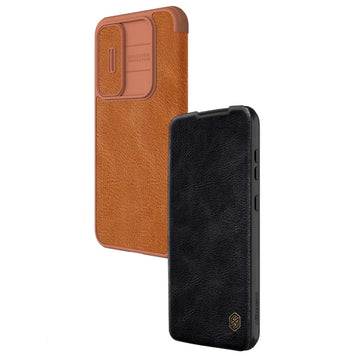 Samsung Galaxy A55 Leather Flip Case with Slide Camera Cover and Card Pocket Wallet