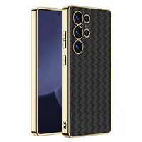 Electroplated Skin Woven Leather Phone Case for Samsung Galaxy S23 Ultra