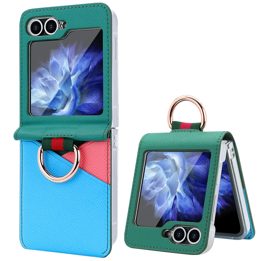 Geometric Leather Case with Ring and Card Holder for Samsung Galaxy Z Flip 6