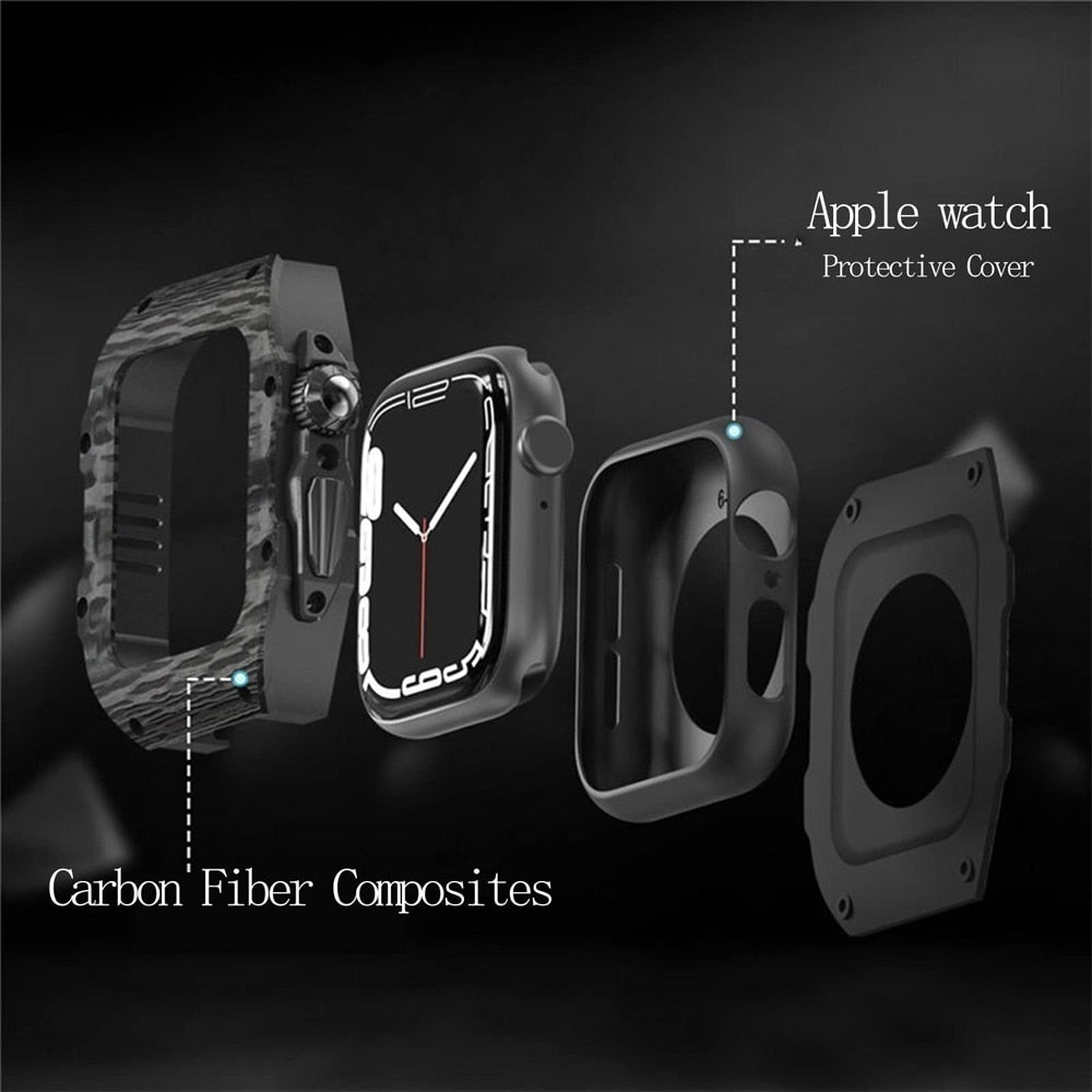 Retrofit Kit Carbon Fiber Cover and Fluororubber Strap for Apple Watch