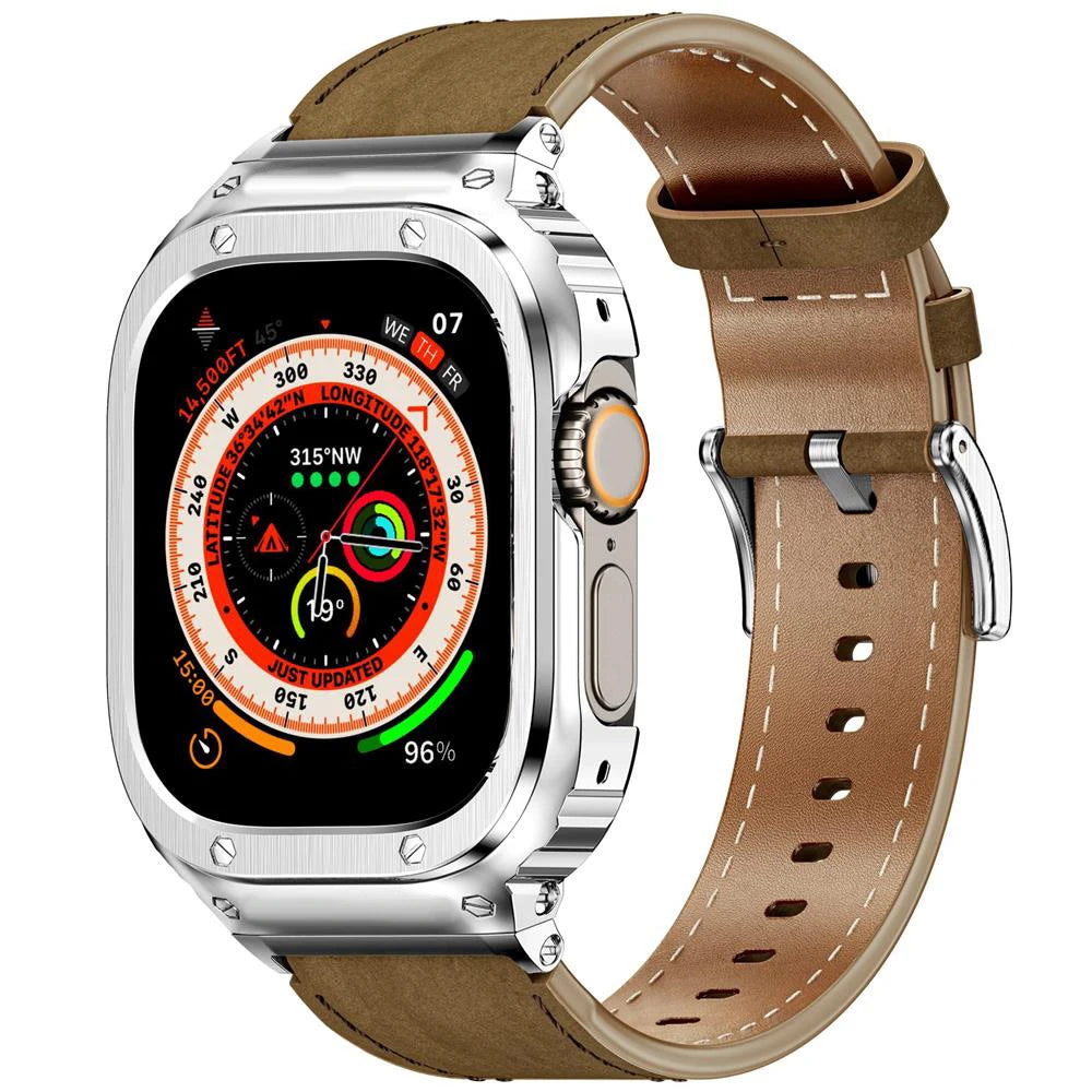 Luxury Metal Case and Leather Strap for Apple Watch