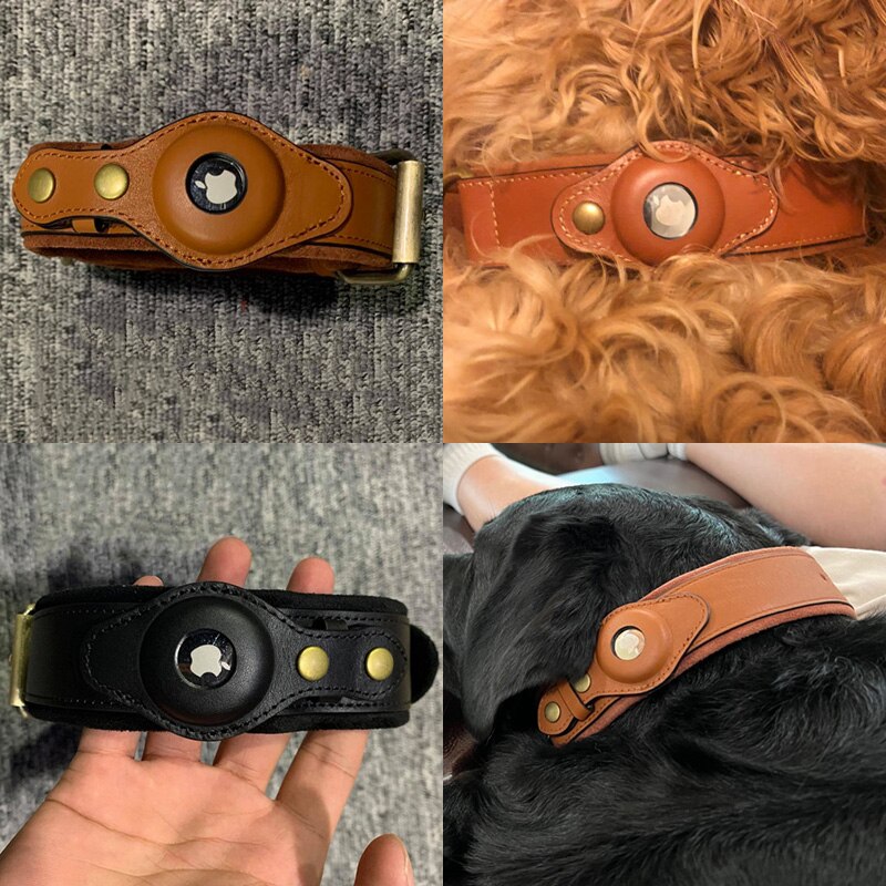 YKSOM Luxury Genuine Leather Dog AirTag Collar