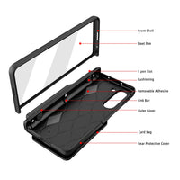 Hard Matte PC Leather Wallet Card Bag Cover Case with Hinge Protective S Pen Holder and Glass Film for Samsung Galaxy Z Fold 5